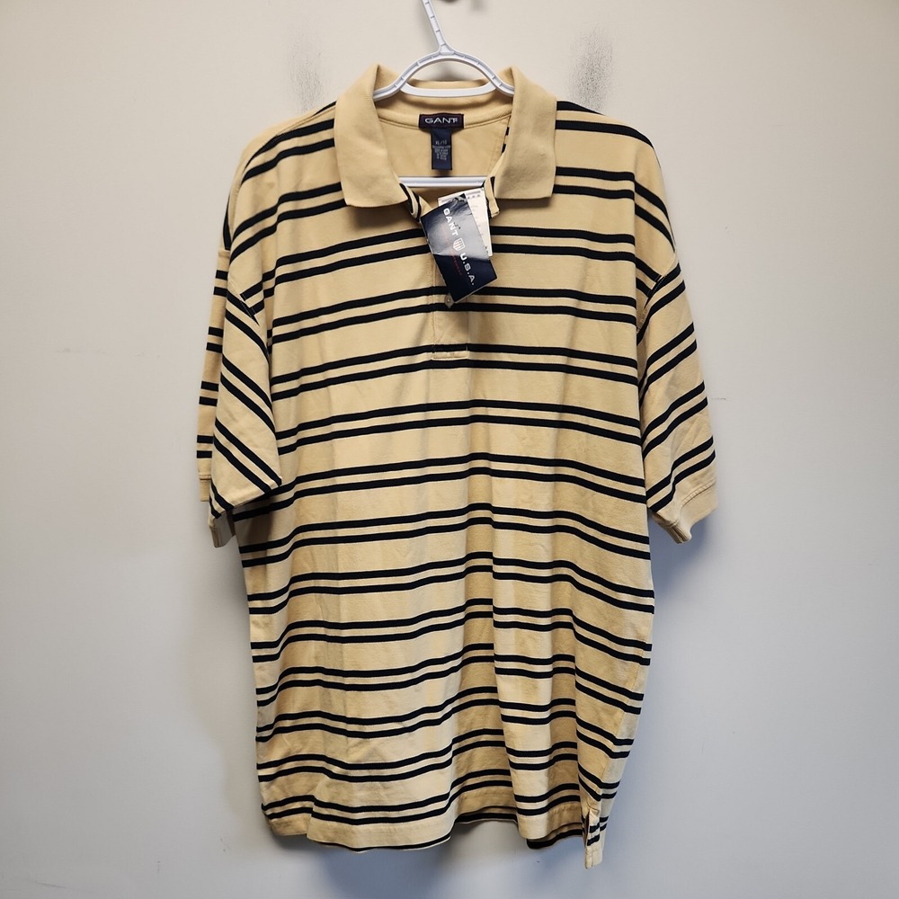 GANT Men's Polo shirt Yellow Stripe XL New USA MADE